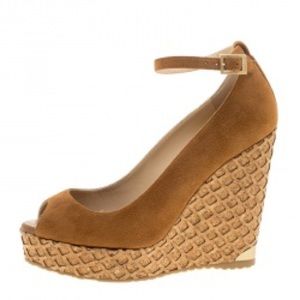New Jimmy Choo Suede Pacific Peep Toe Cork Wedge
